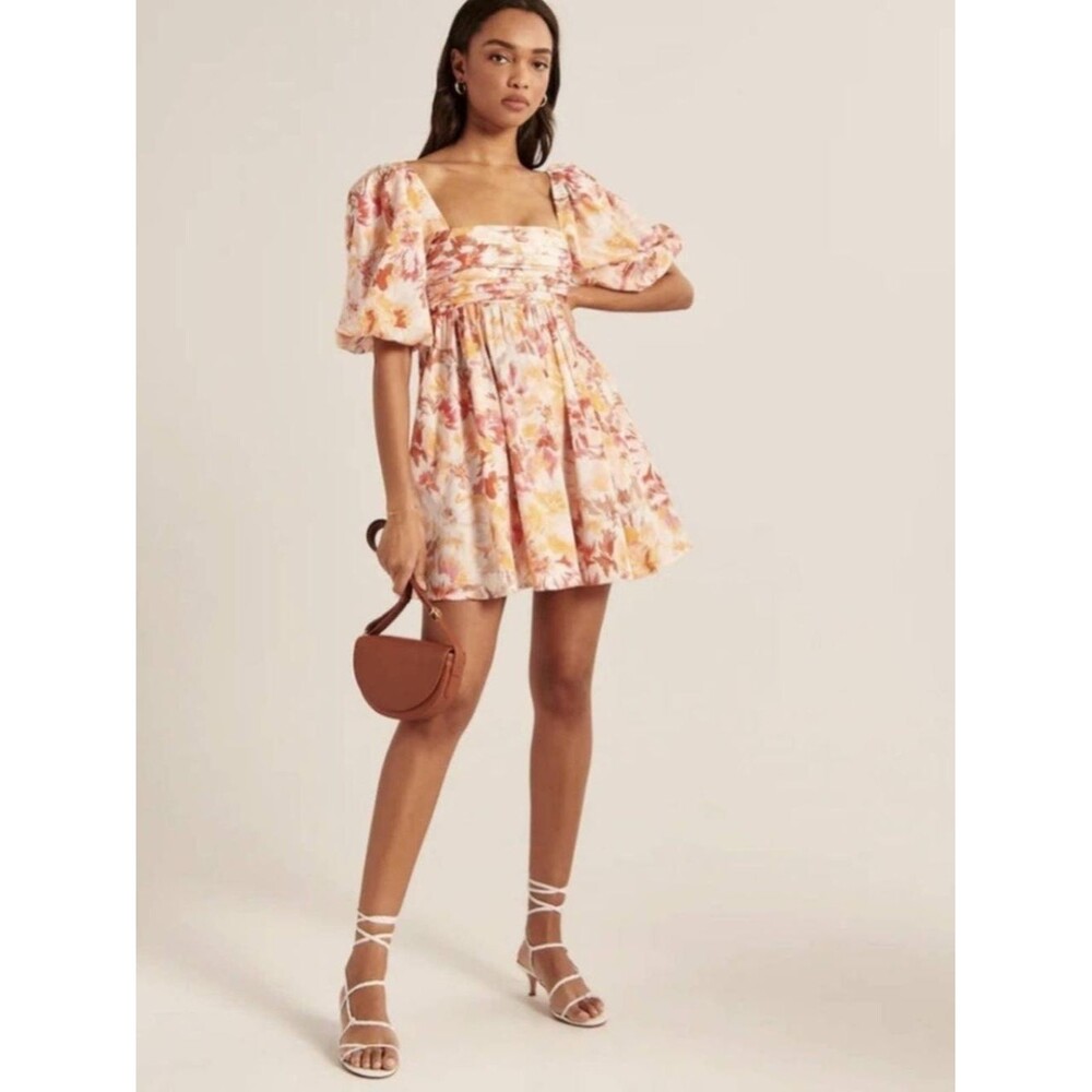 Abercrombie & Fitch Floral Puff Sleeve Emerson Mini Dress Sz SP